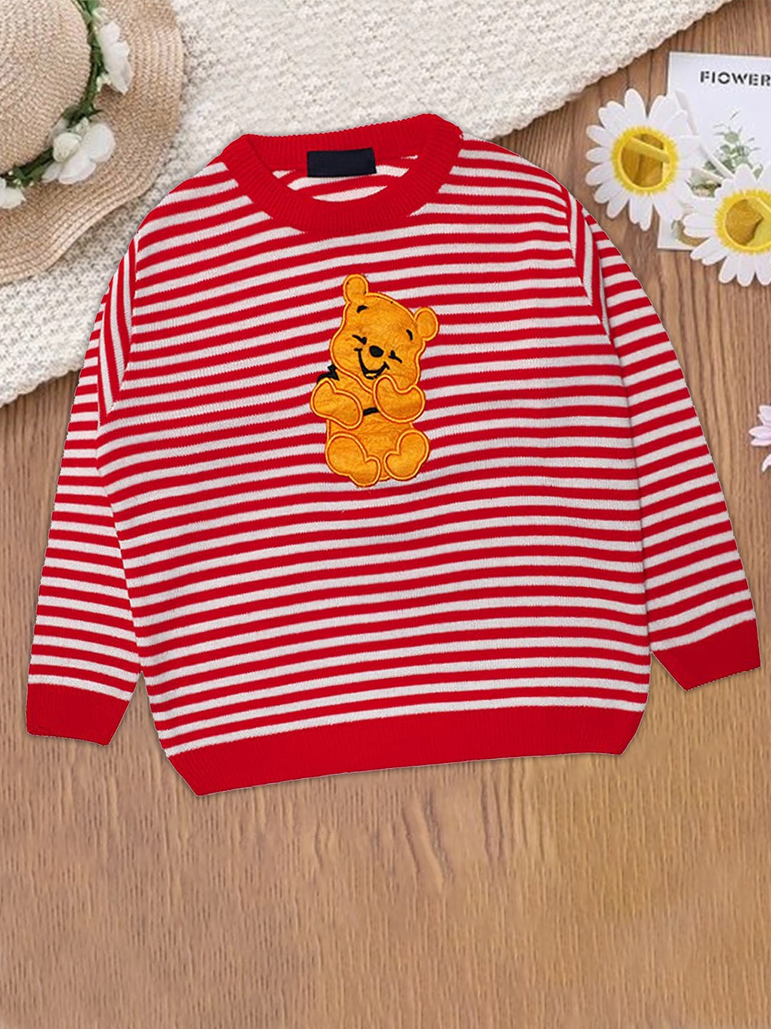 

CHIMPRALA Boys Red & White Striped Wool Pullover