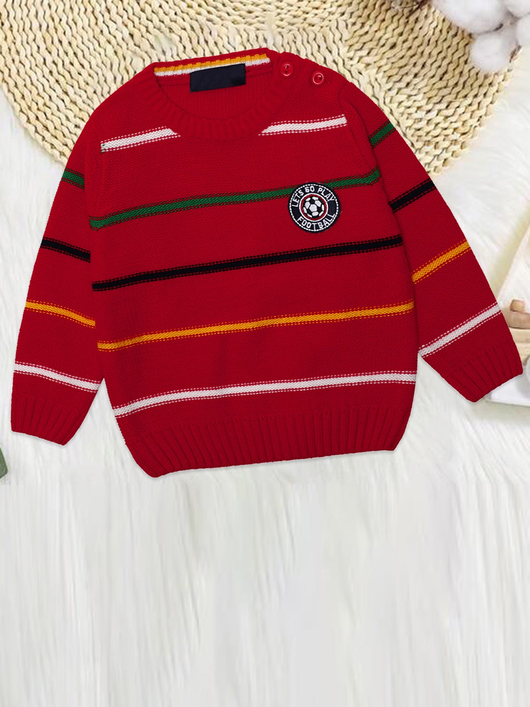 

CHIMPRALA Boys Red & Black Striped Woolen Pullover