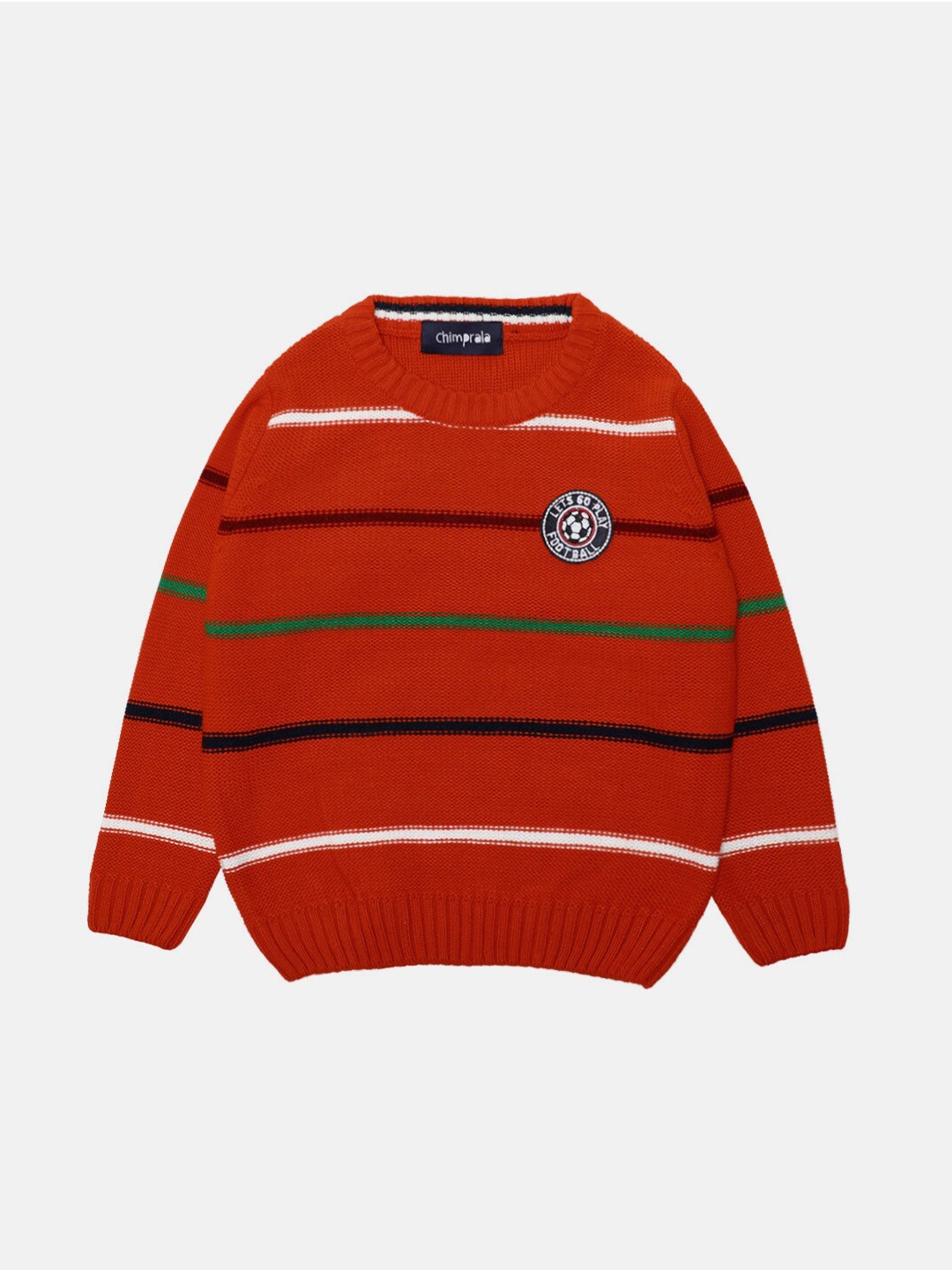 

CHIMPRALA Boys Orange & Green Striped Woolen Pullover Sweater