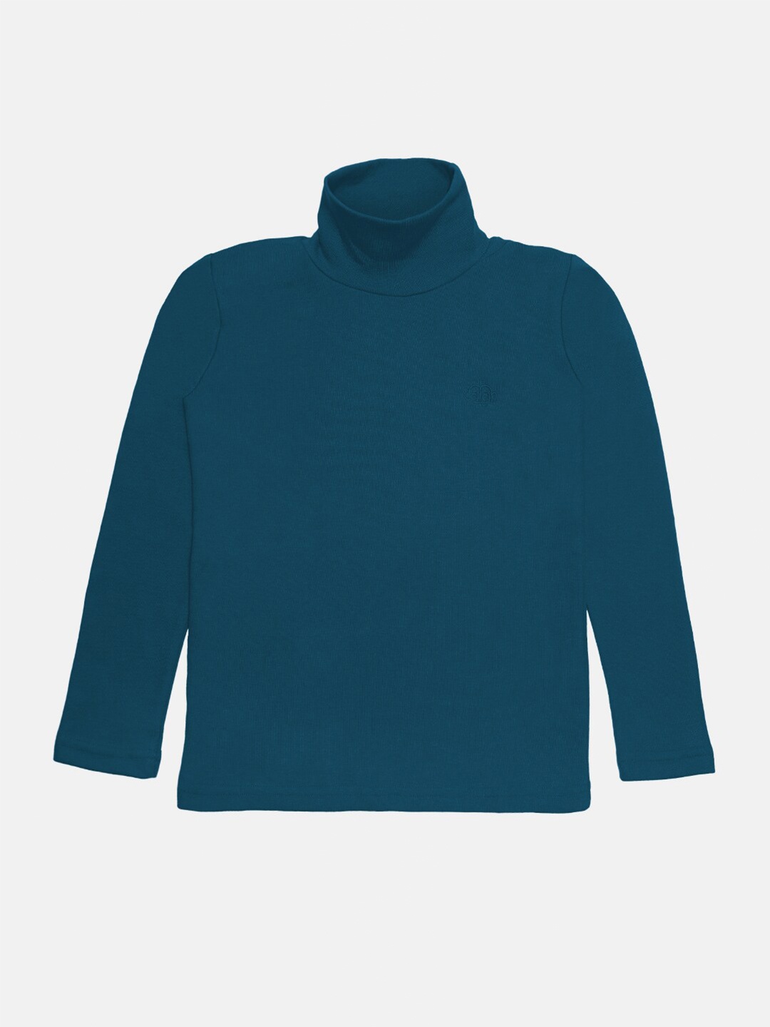 

CHIMPRALA Boys Teal Green Solid Cotton High Neck Antimicrobial T-shirt, Blue