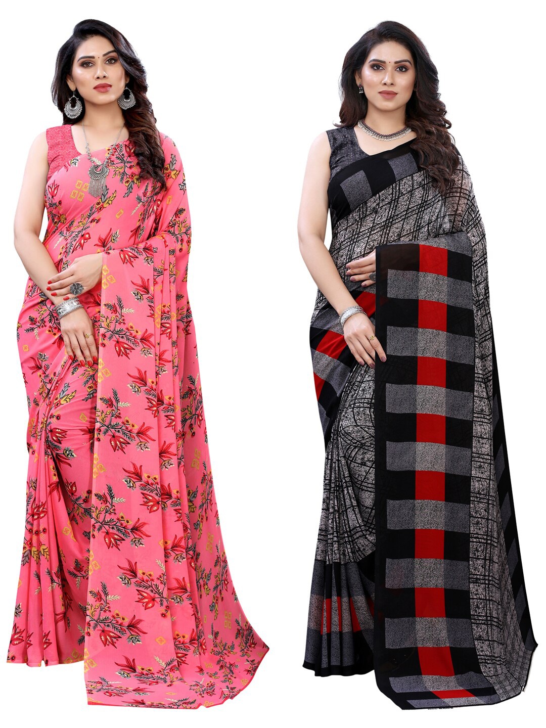 

KALINI Pack Of 2 Pink & Black Floral Saree