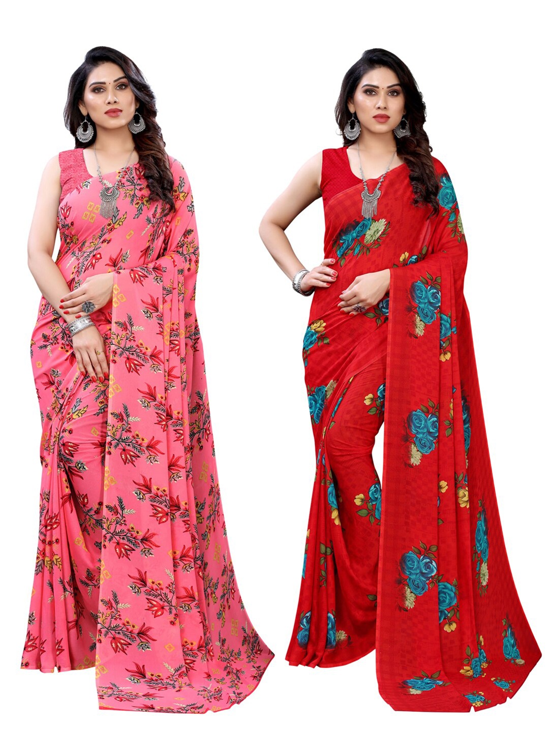 

KALINI Pack of 2 Printed Saree, Pink