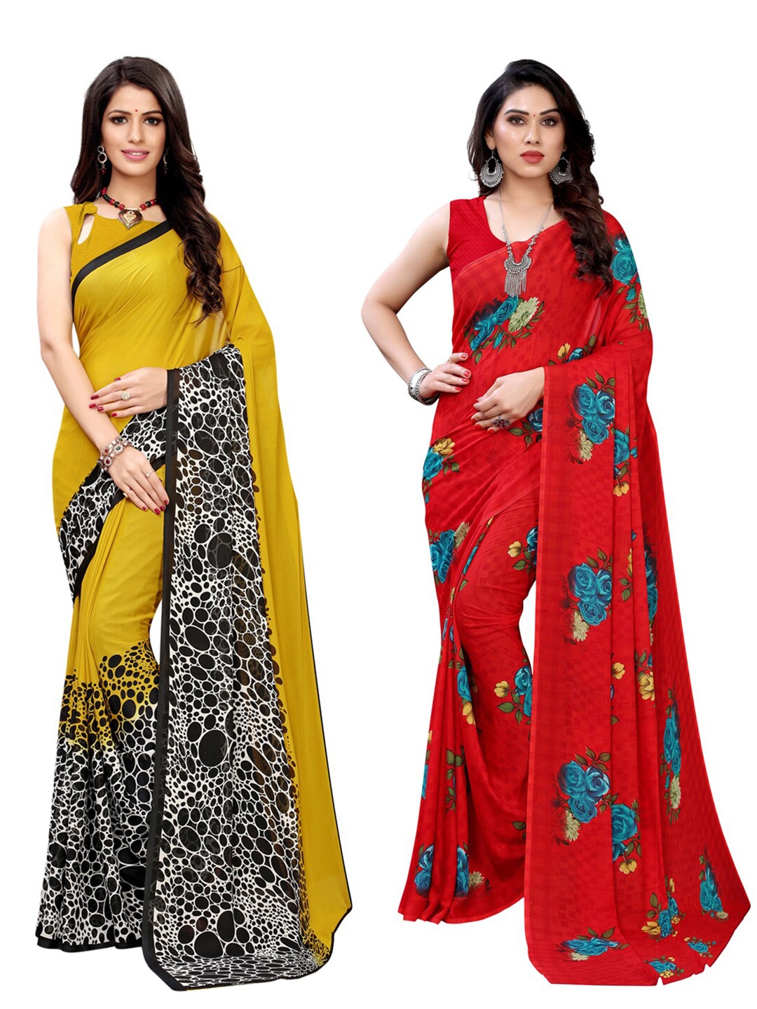 

KALINI Pack of 2 Printed Saree, Yellow