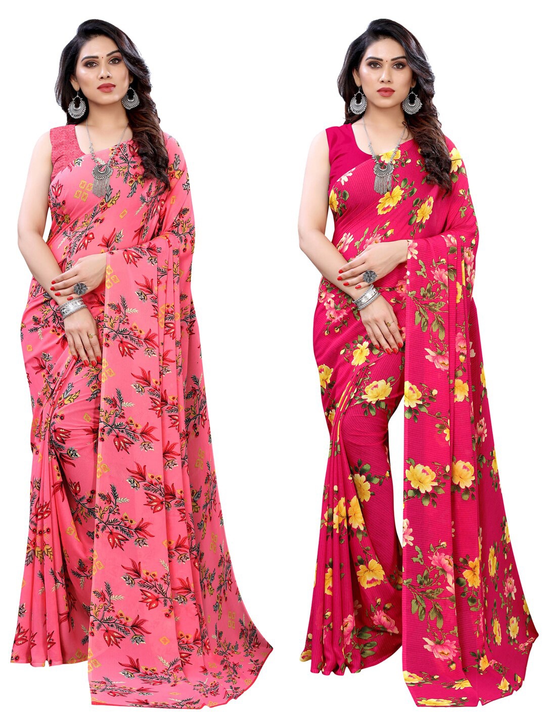 

KALINI Pack of 2 Printed Saree, Pink