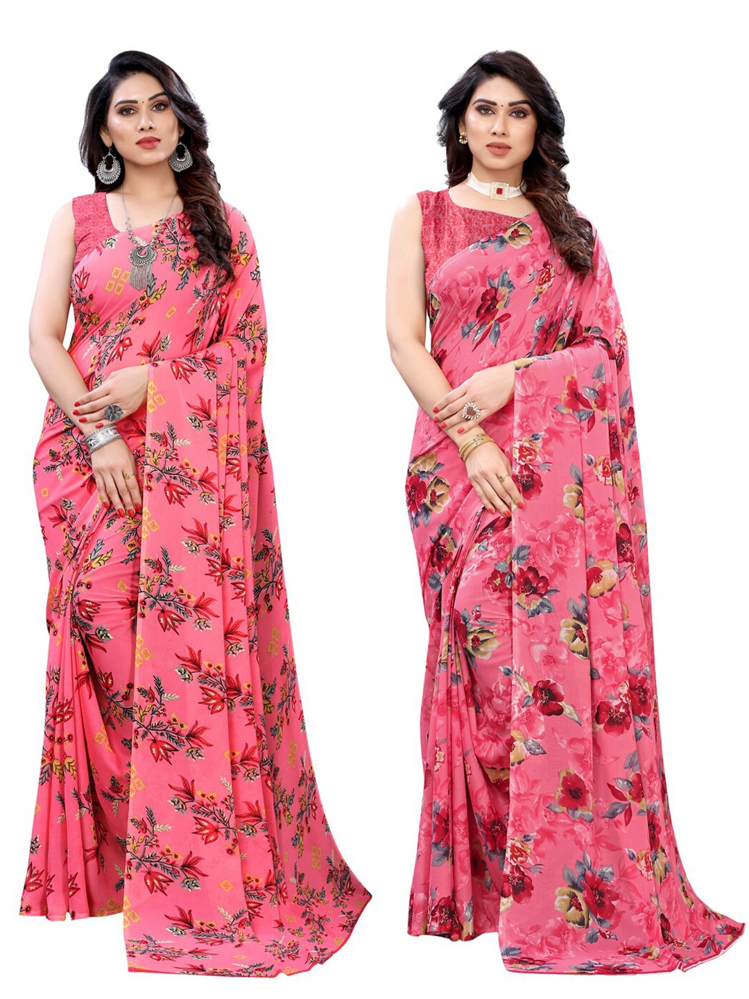 

KALINI Pack Of 2 Pink & Red Floral Saree