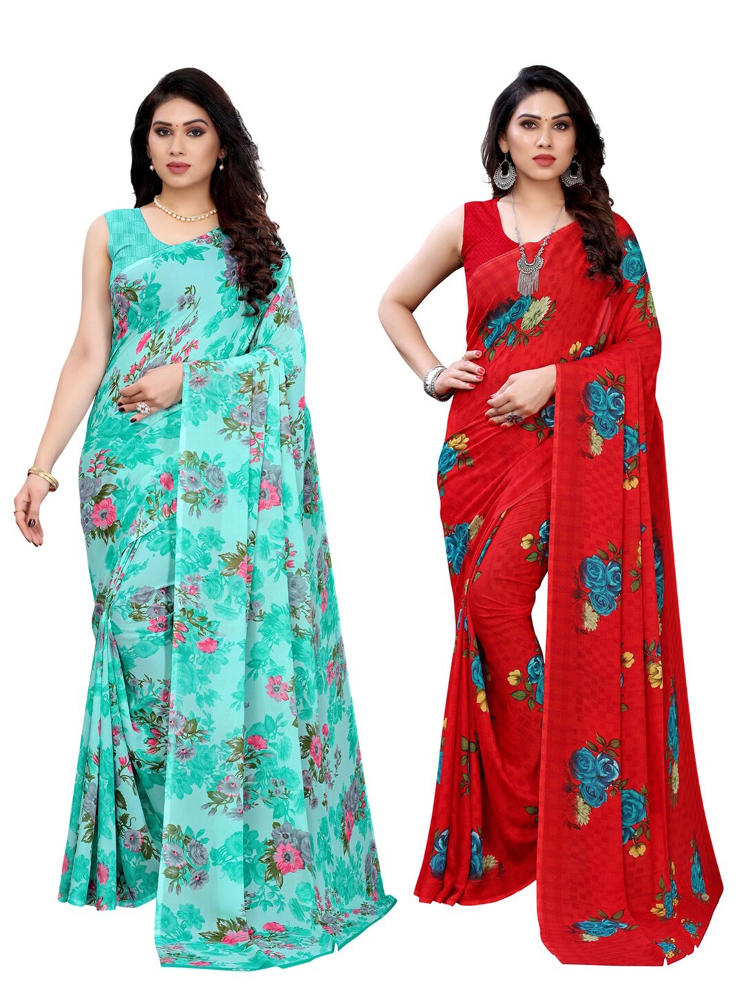 

KALINI Pack of 2 Printed Saree, Teal