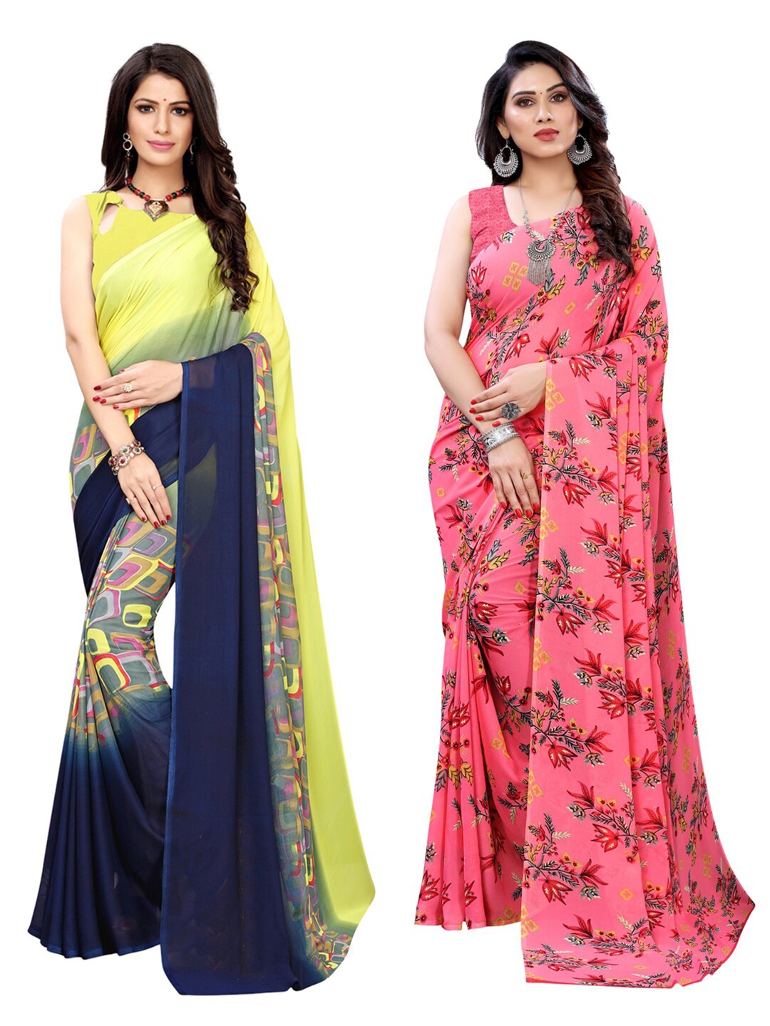 

KALINI Pack of 2 Printed Saree, Yellow
