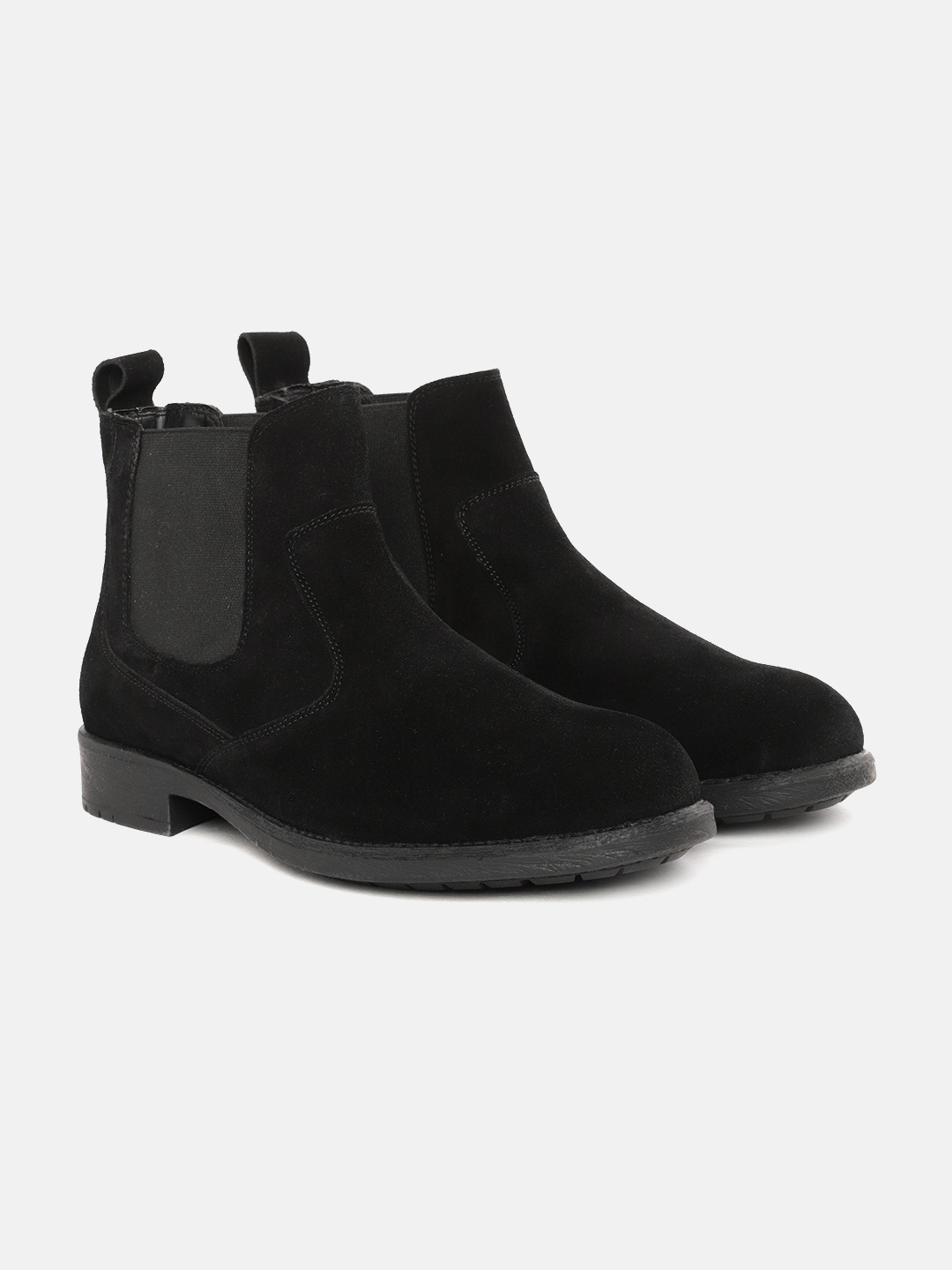 

The Roadster Lifestyle Co Men Black Solid Mid-Top Leather Chelsea Boots