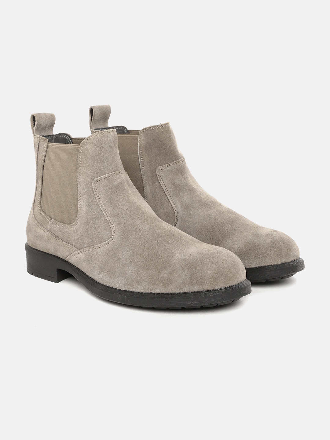 

The Roadster Lifestyle Co Men Grey Solid Mid-Top Leather Chelsea Boots