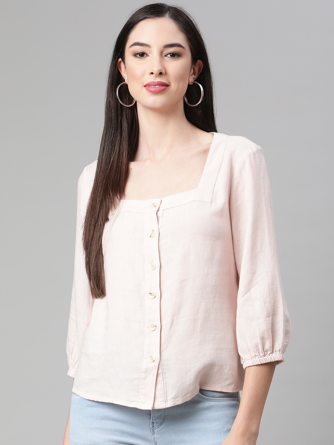 

Marks & Spencer Pink Linen Regular Top