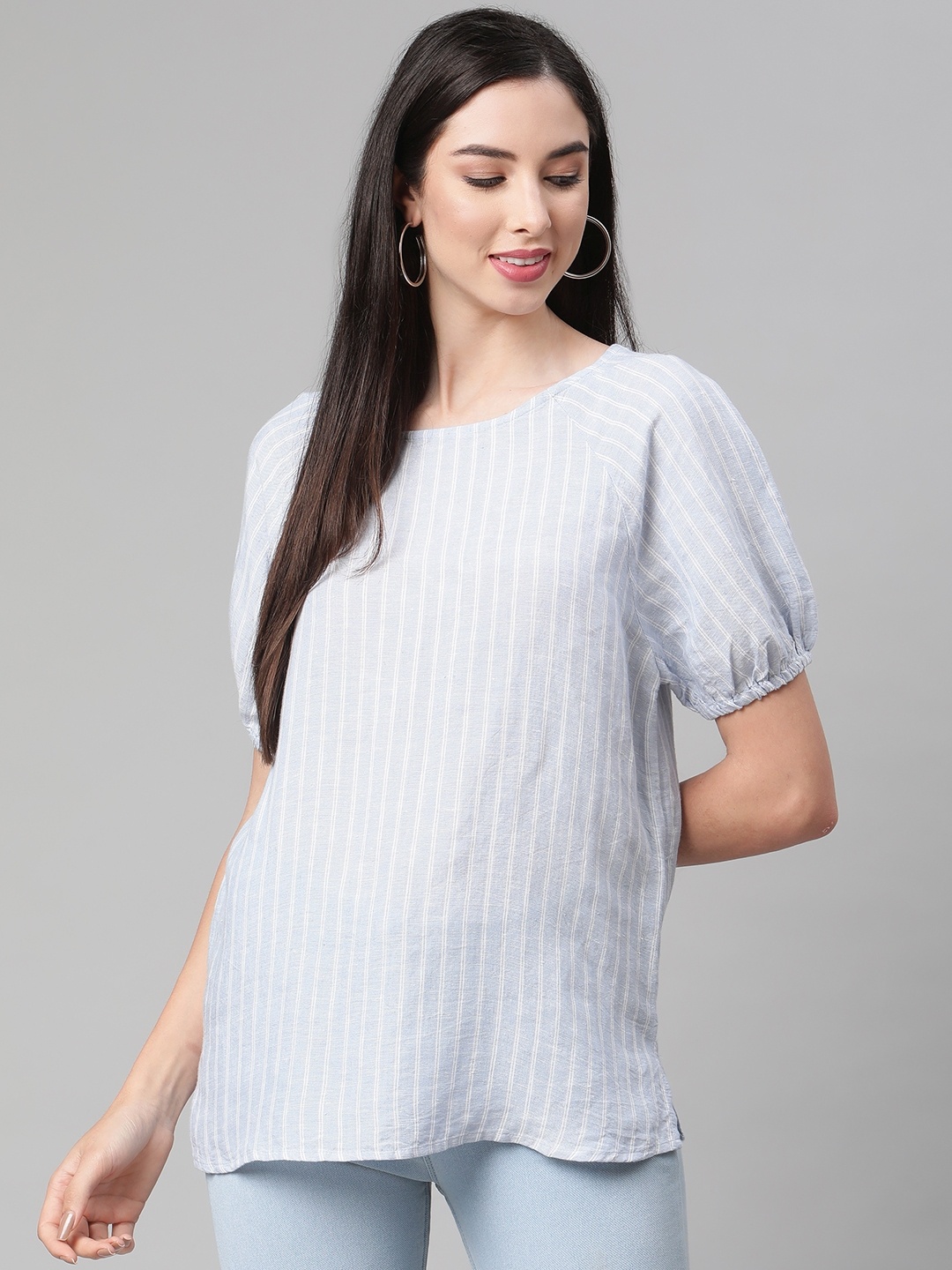 

Marks & Spencer Blue Striped Linen Regular Top