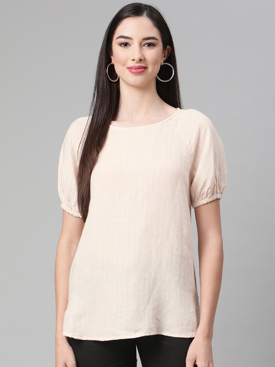 

Marks & Spencer Pink Striped Linen Regular Top