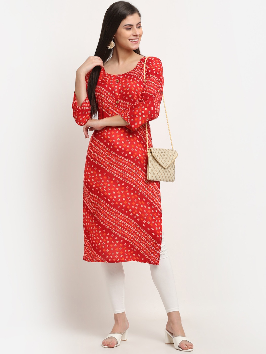 

GRACIT Women Red Ethnic Motifs Printed Regular Kurti with Churidar