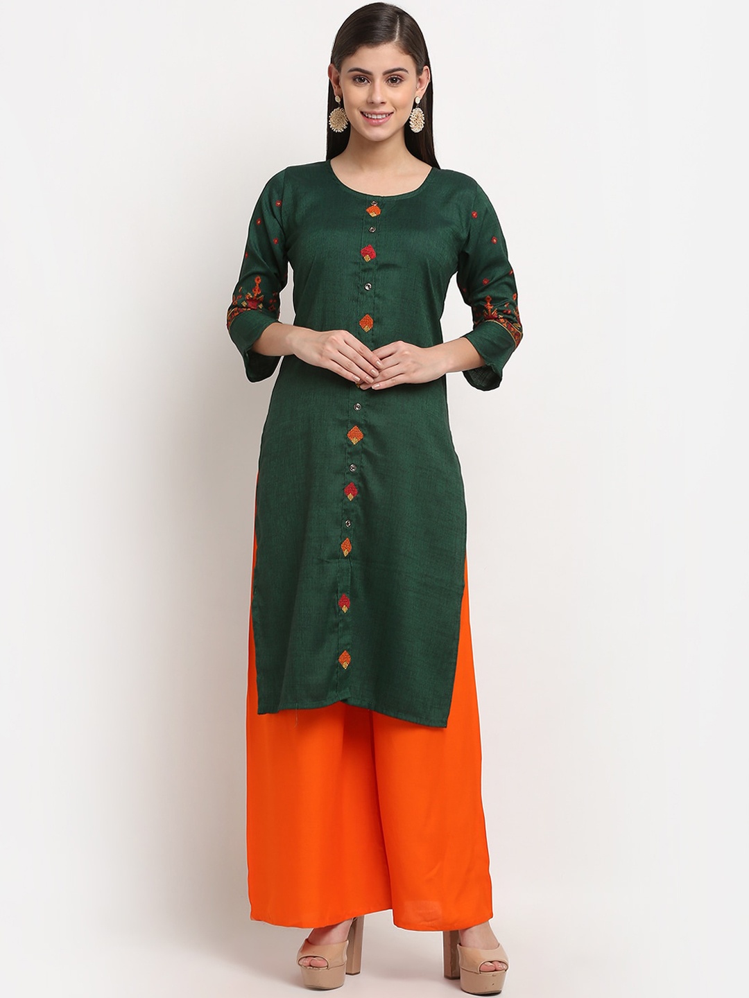 

GRACIT Women Green Regular Thread Work Kurta with Palazzos