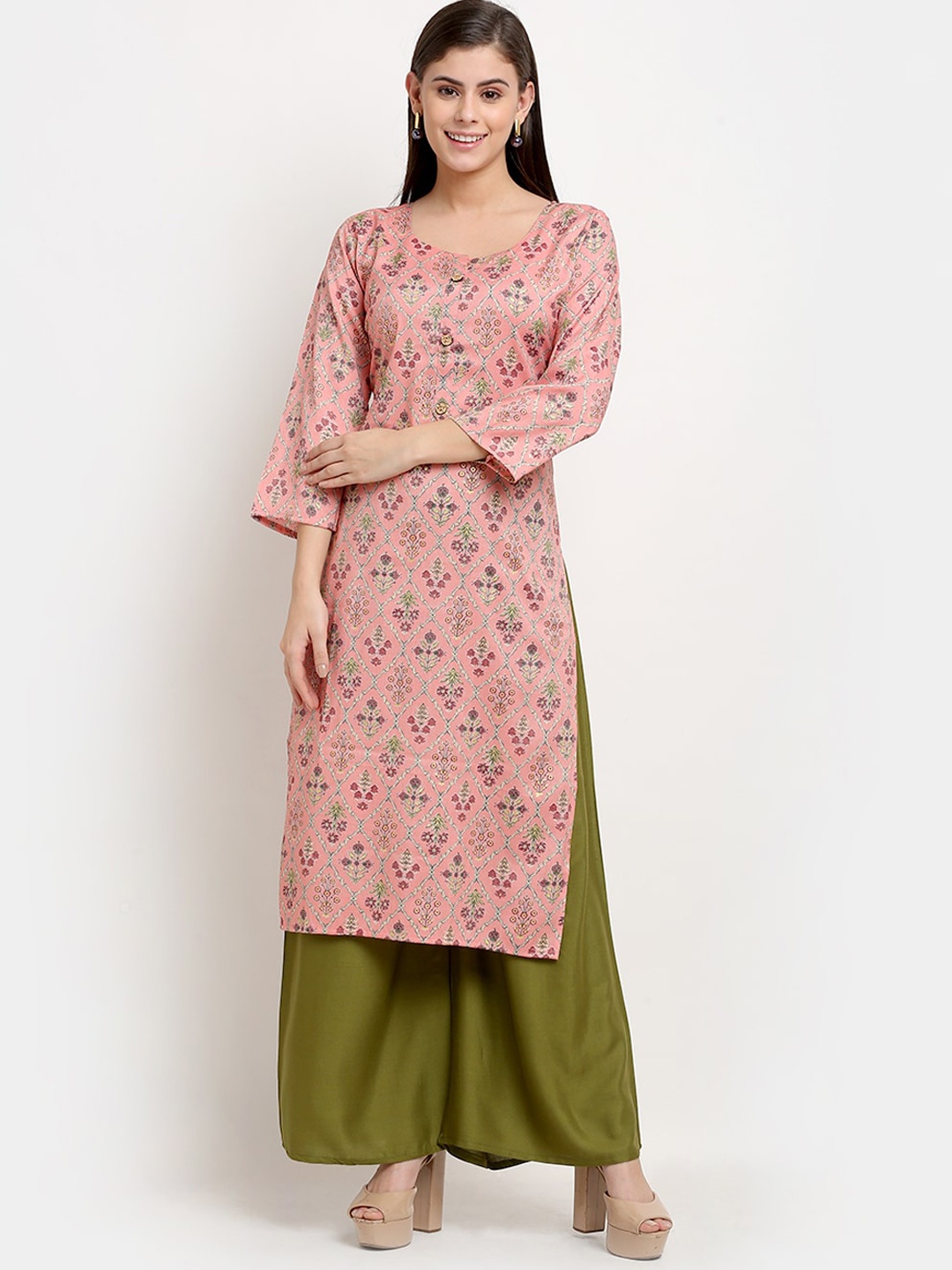 

GRACIT Women Orange Floral Printed Regular Kurta with Palazzos