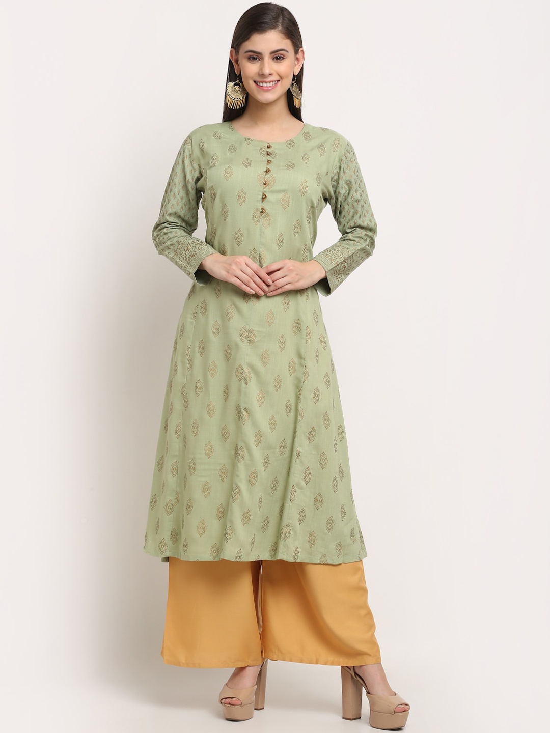 

GRACIT Women Green Ethnic Motifs Printed Regular Kurta with Palazzos