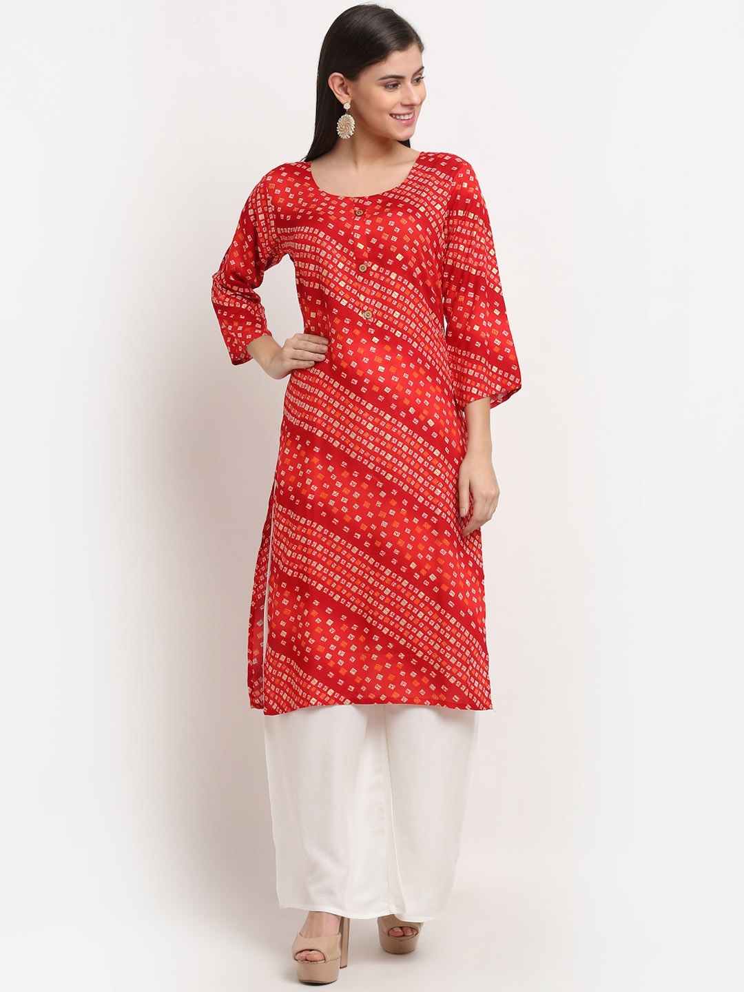 

GRACIT Women Red Ethnic Motifs Printed Regular Kurta with Palazzos