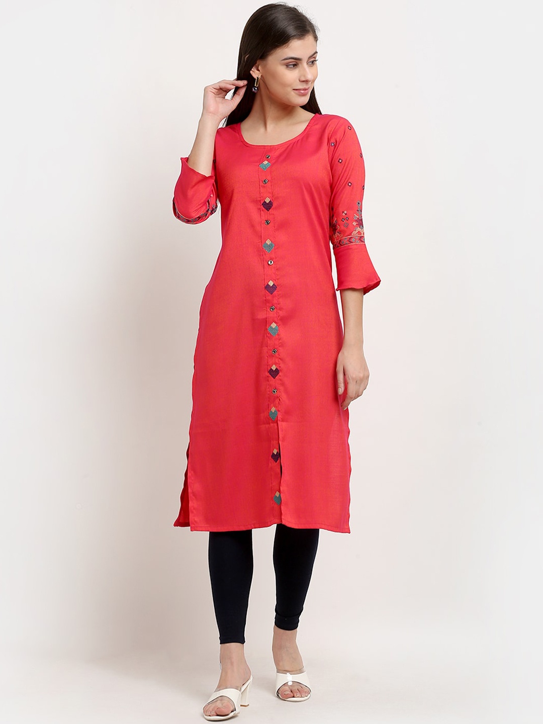 

GRACIT Women Orange Panelled Thread Work Kurta with Churidar