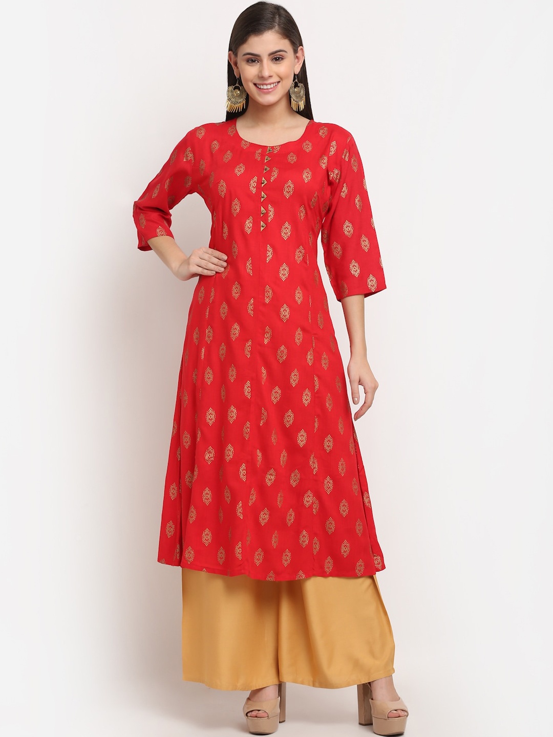 

GRACIT Women Red Ethnic Motifs Printed Regular Kurta with Palazzos