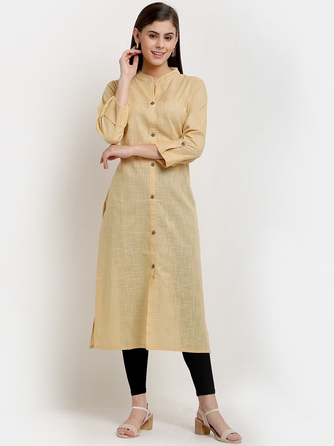

GRACIT Women Beige Regular Pure Cotton Kurti with Churidar