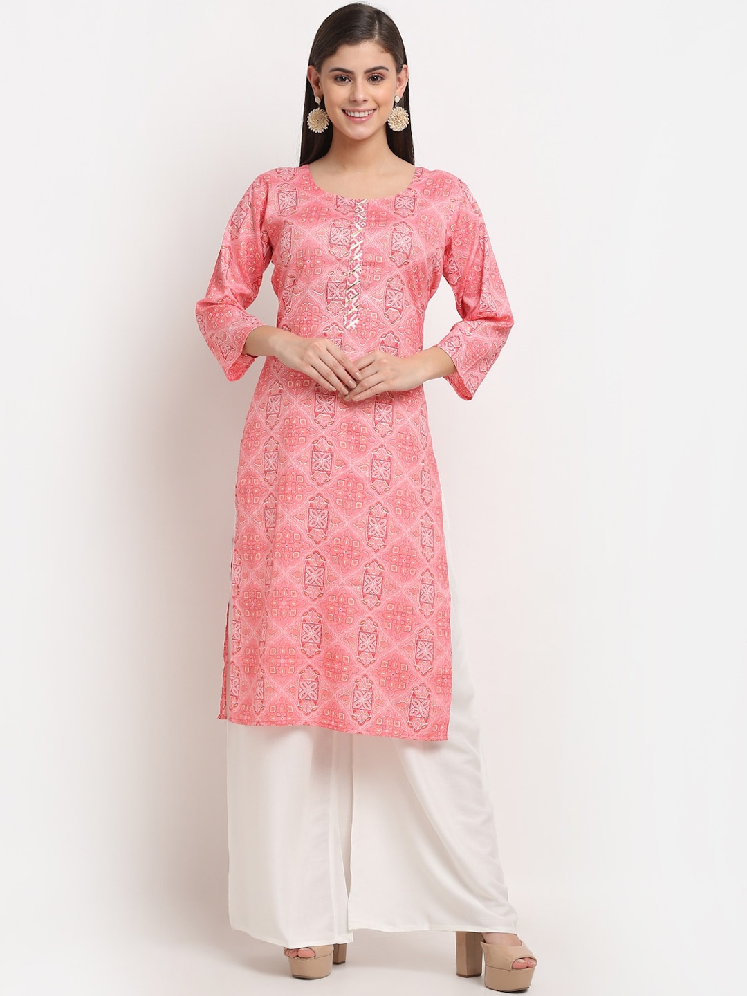 

GRACIT Women Pink Ethnic Motifs Printed Regular Kurta with Palazzos