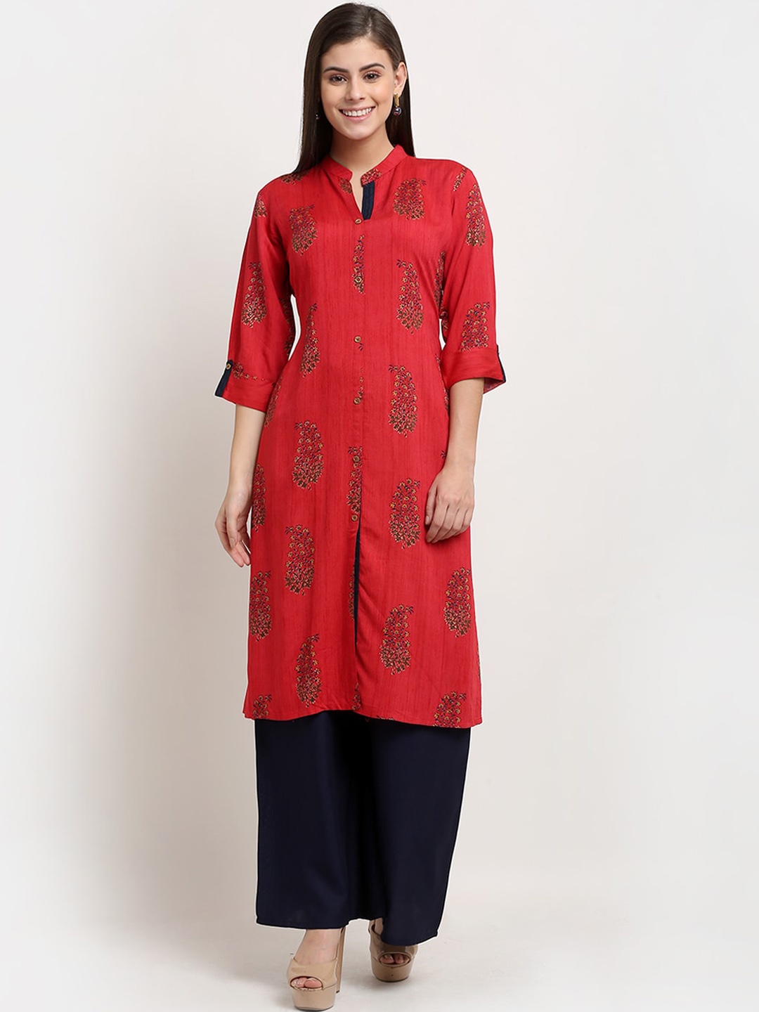 

GRACIT Women Red Ethnic Motifs Printed Regular Kurta with Palazzos