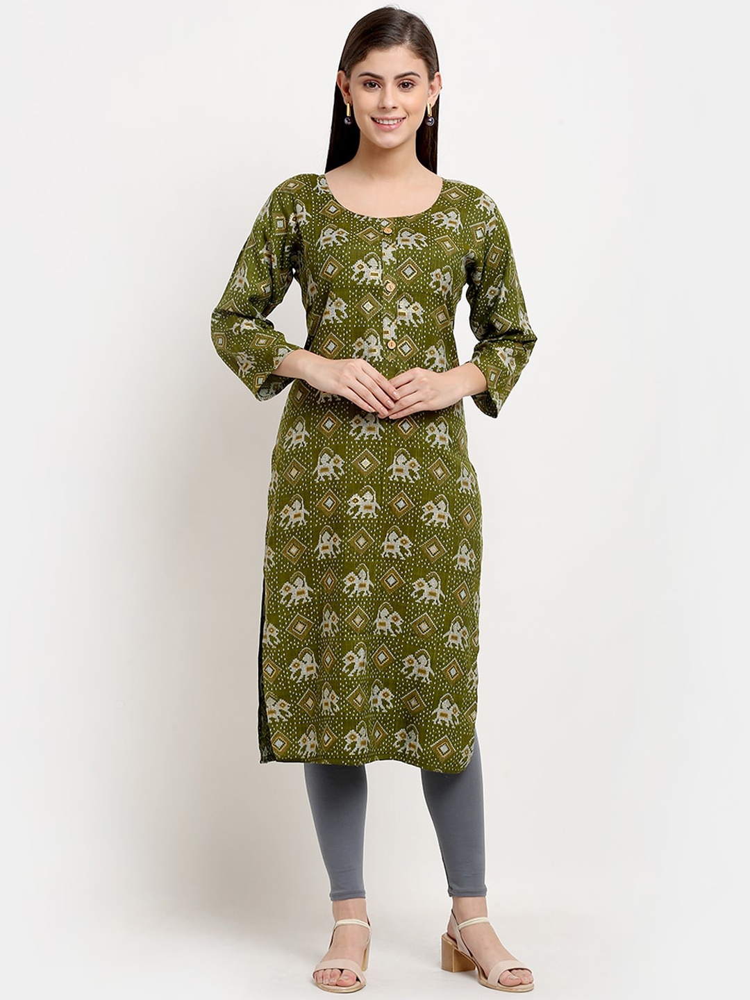

GRACIT Women Green Ethnic Motifs Printed Regular Kurta with Churidar