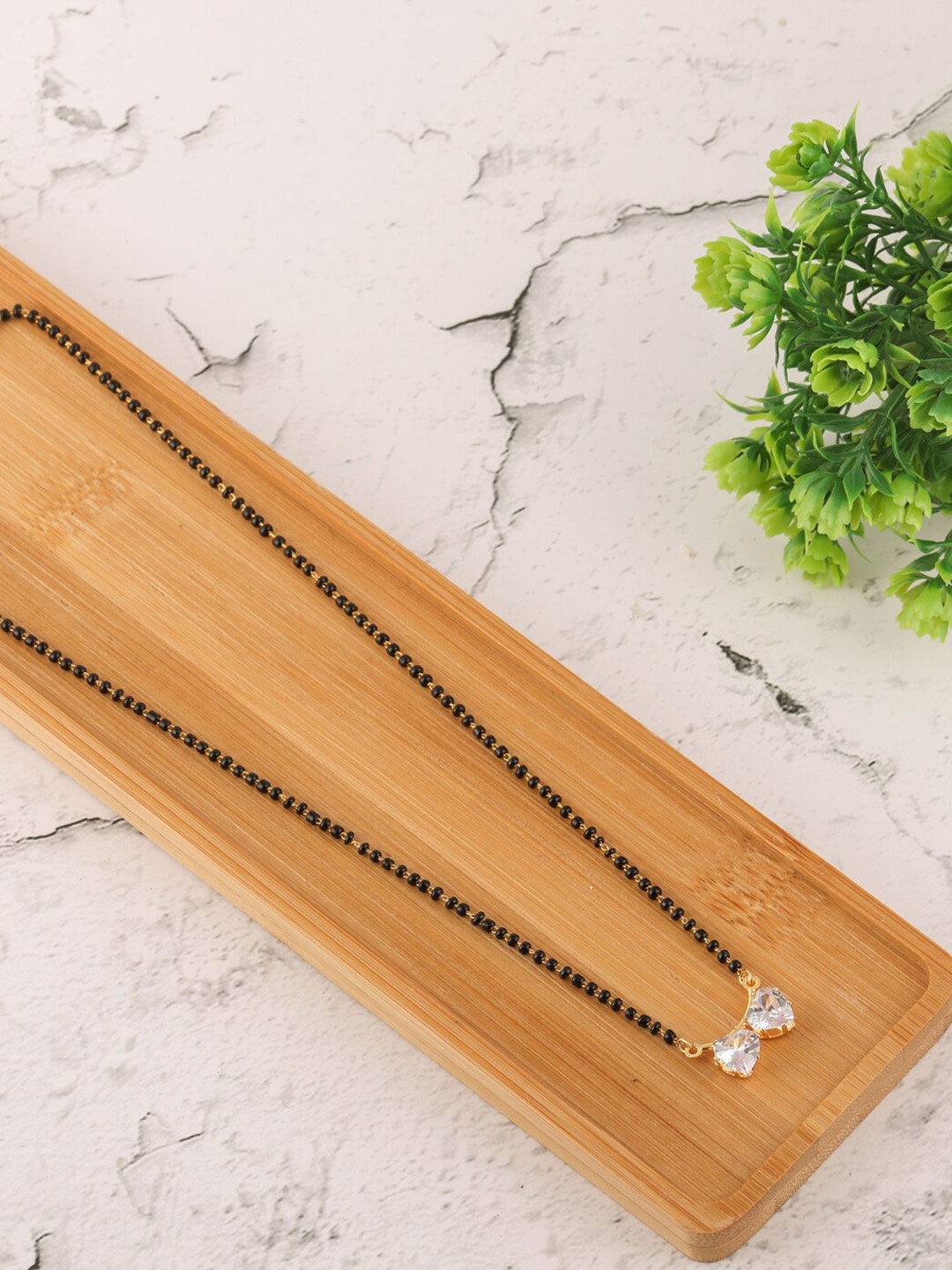 

Brandsoon Gold-Plated Black & White AD-Studded & Beaded Mangalsutra