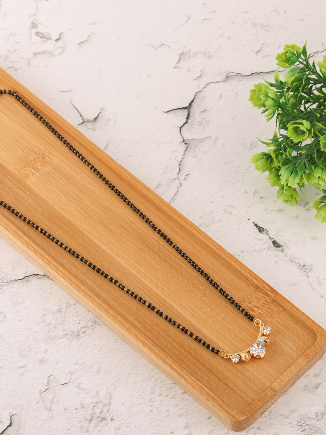 

Brandsoon Gold-Plated White Stone Studded & Black Beaded Mangalsutra, Multi