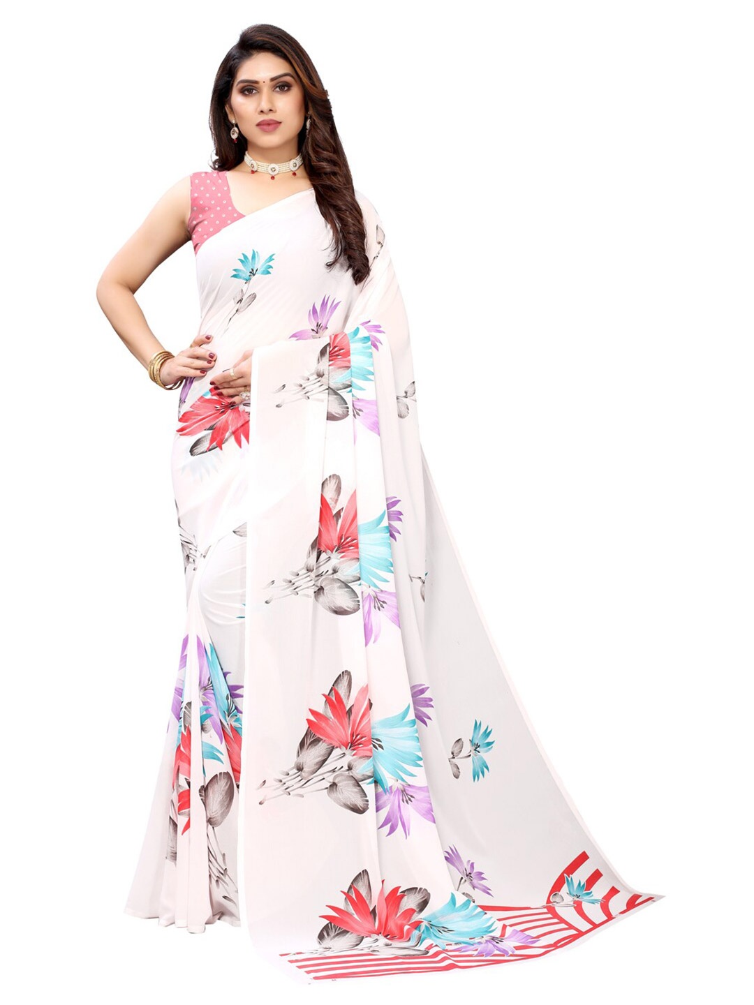 

KALINI White & Blue Floral Saree