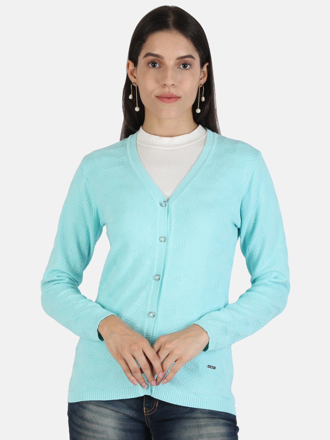 

Monte Carlo Women Sea Green Woolen Cardigan Sweater