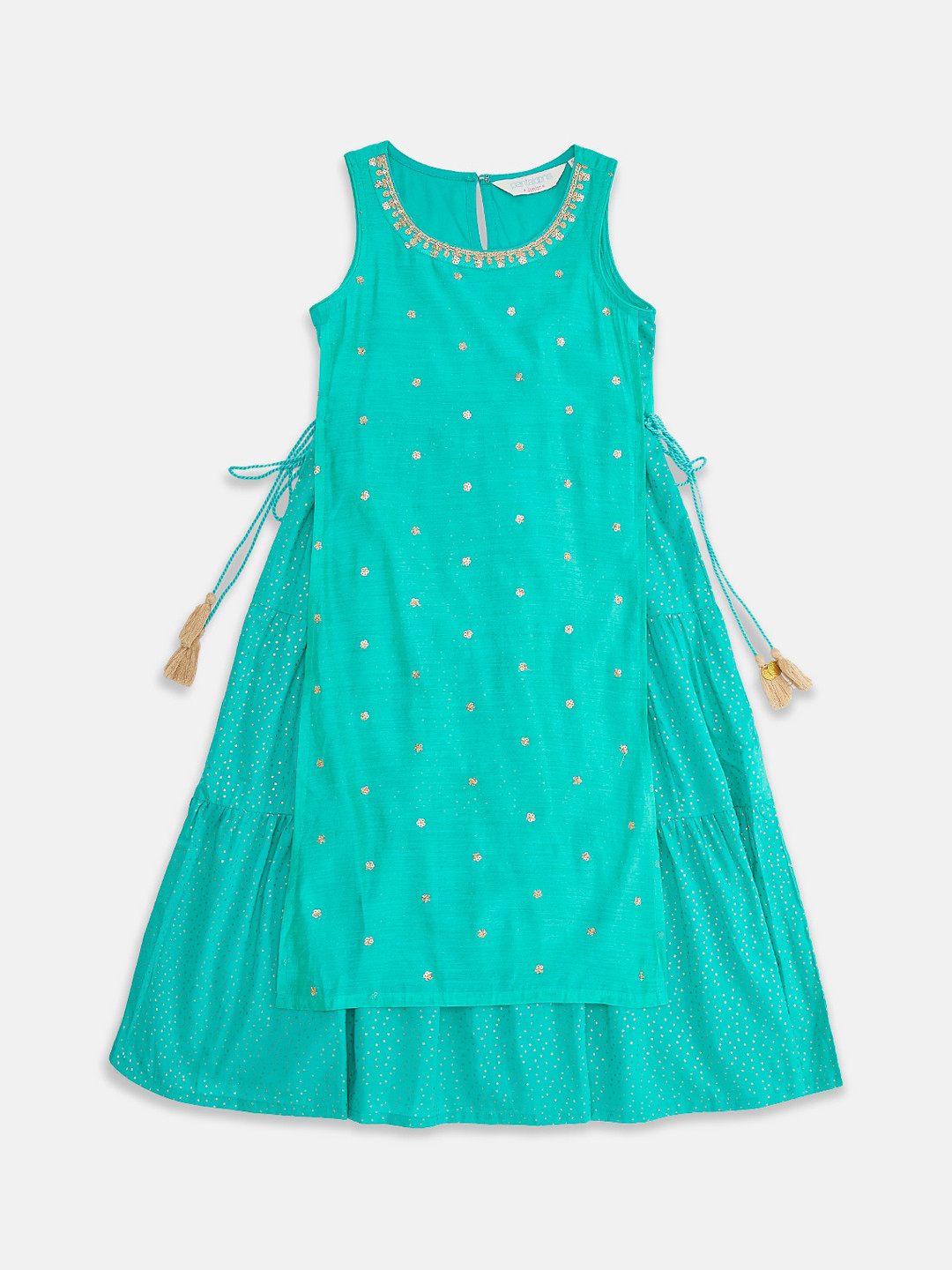 

AKKRITI BY PANTALOONS Teal Embellished A-Line Dress