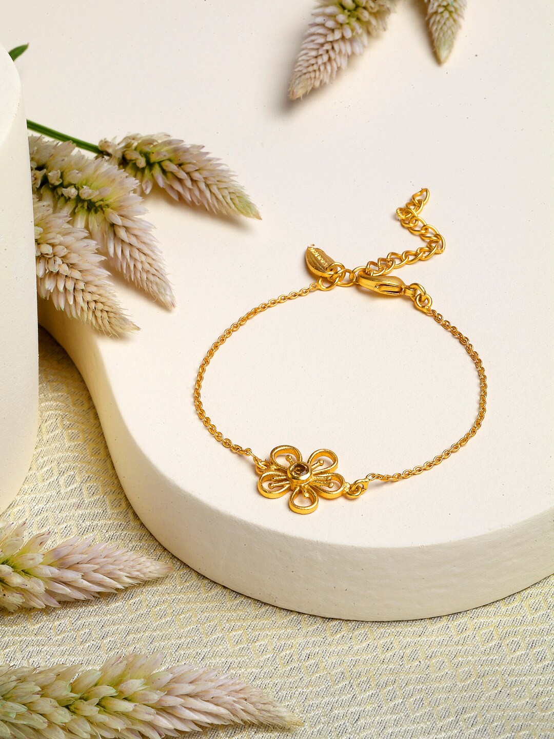 

Amaltaas Women Gold-Toned Brass Citrine Handcrafted Flower Charm Bracelet