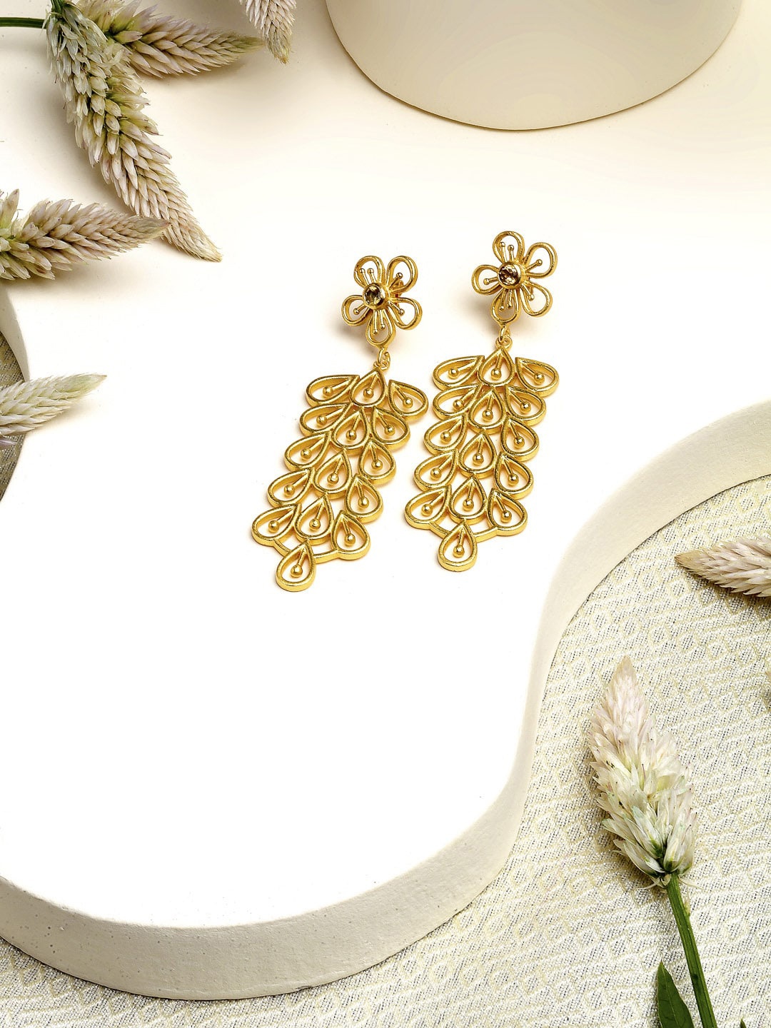 

Amaltaas Gold-Toned Floral Shaped Handcrafted Drop Earrings