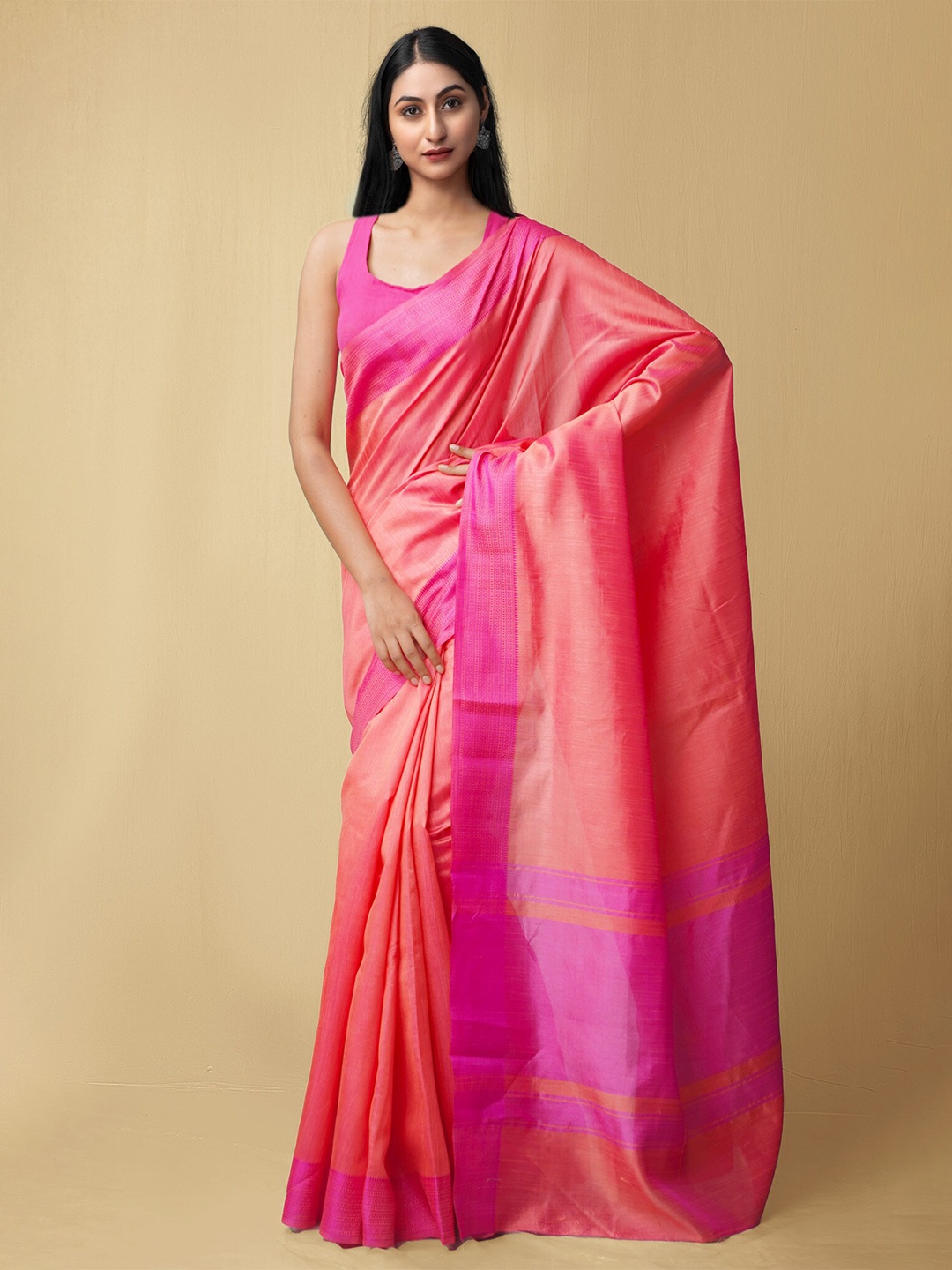 

Unnati Silks Pink Silk Cotton Mysore Silk Saree