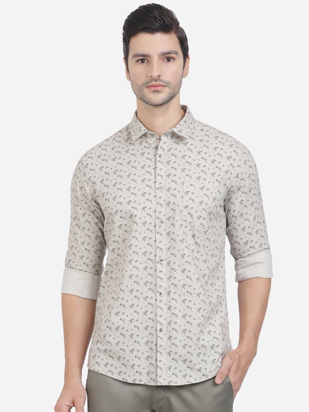 

Crocodile Men Beige Slim Fit Floral Opaque Printed Casual Shirt