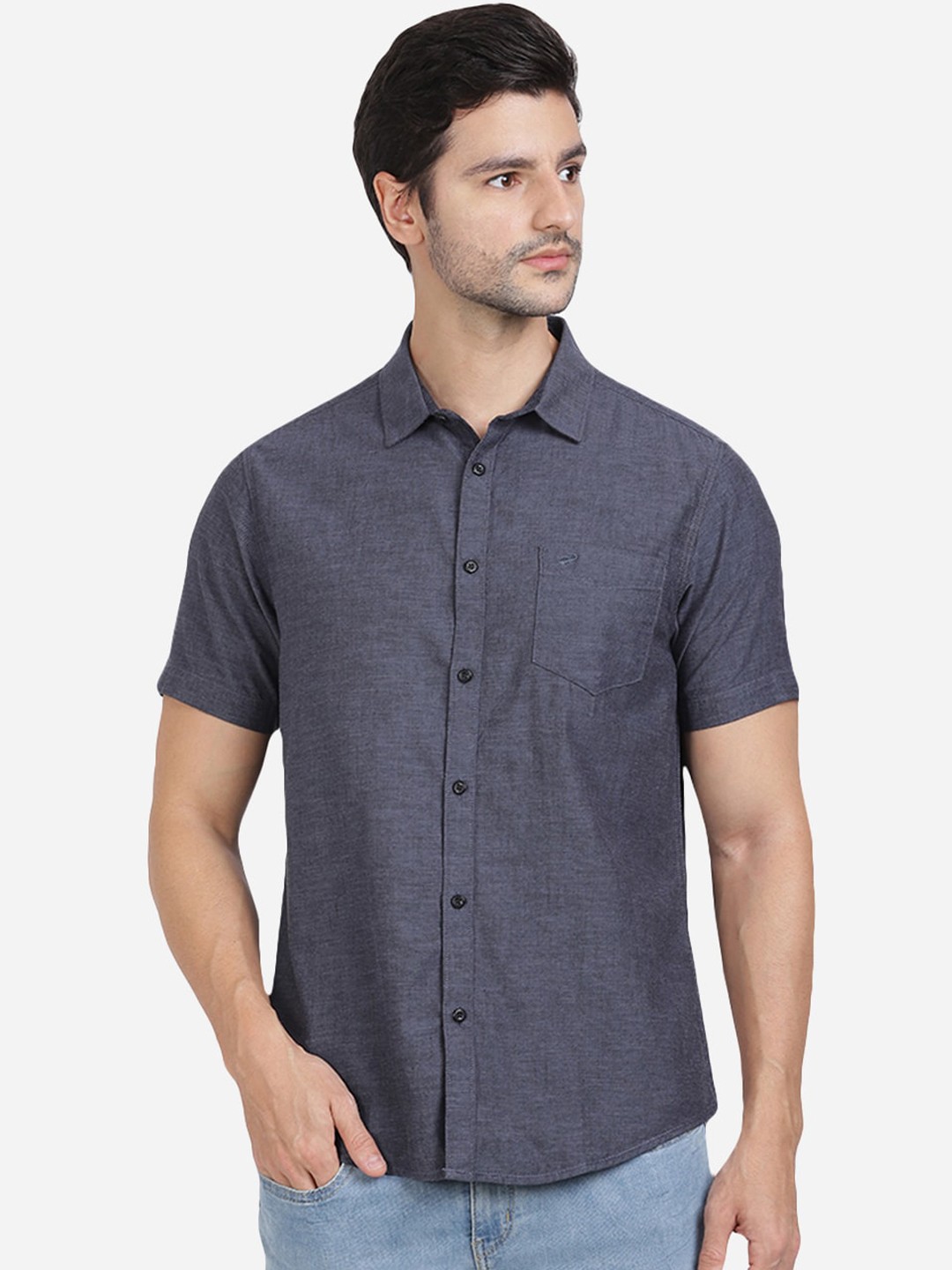 

Crocodile Men Charcoal Slim Fit Opaque Casual Shirt