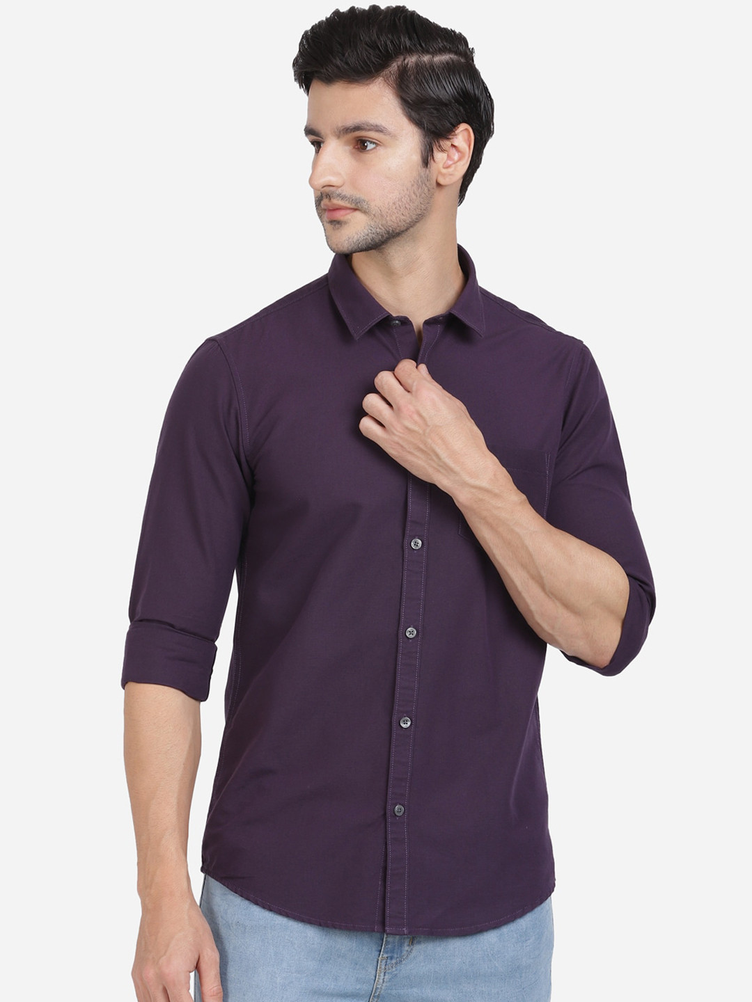 

Crocodile Men Purple Slim Fit Solid Cotton Casual Shirt