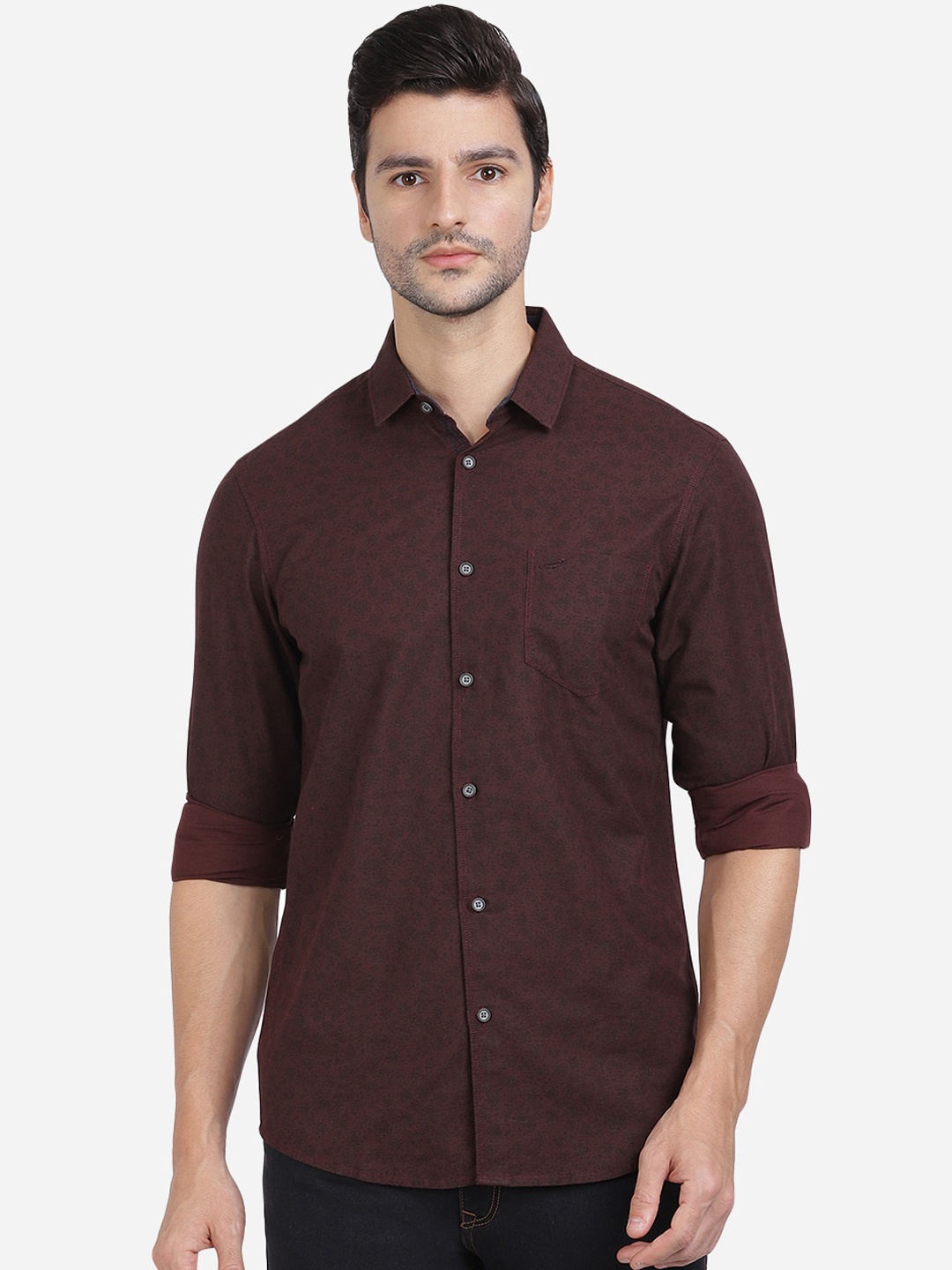 

Crocodile Men Maroon Slim Fit Floral Opaque Printed Cotton Casual Shirt