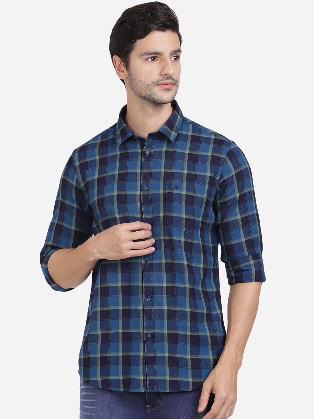 

Crocodile Men Blue Slim Fit Tartan Checks Opaque Checked Casual Shirt