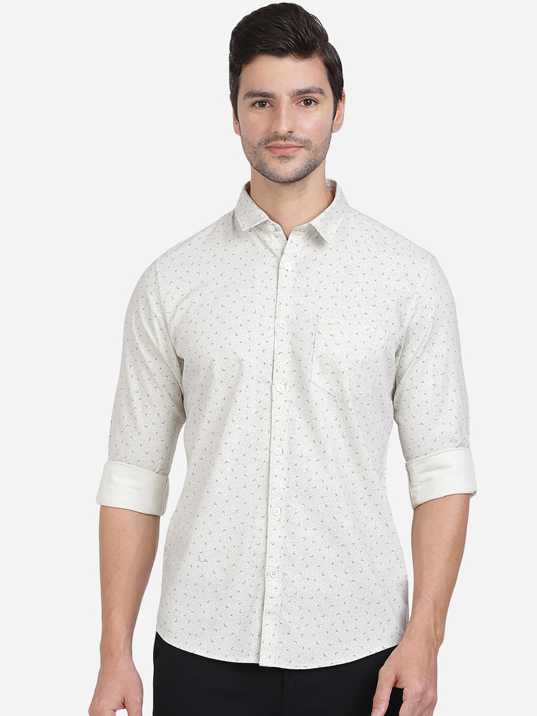 

Crocodile Men White Slim Fit Printed Cotton Casual Shirt