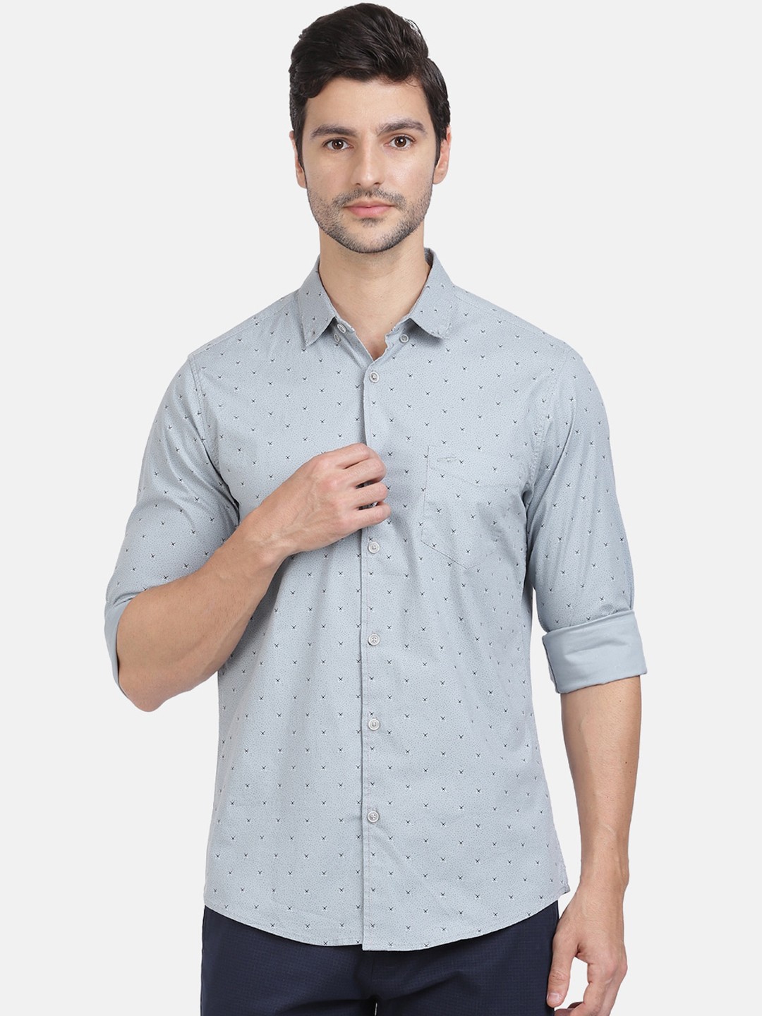 

Crocodile Men Blue Slim Fit Printed Oxford Casual Shirt