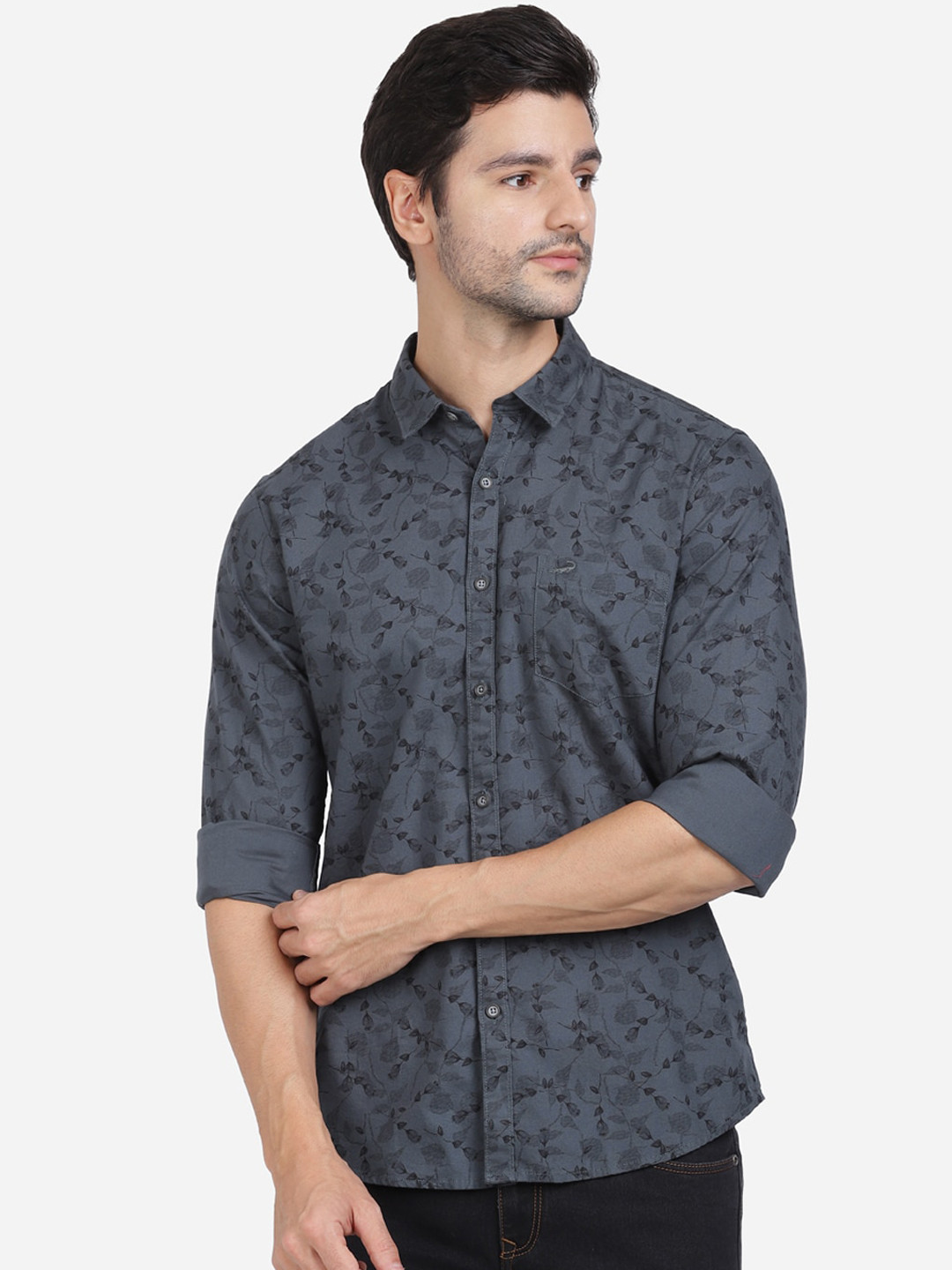 

Crocodile Men Blue Slim Fit Opaque Printed Casual Shirt