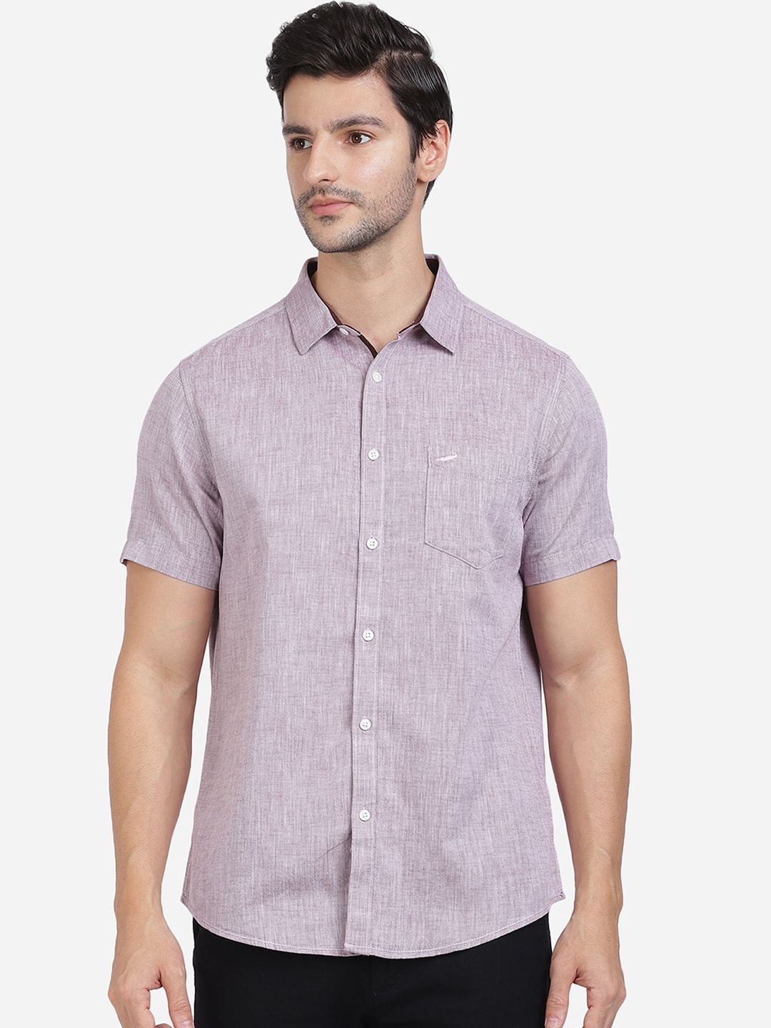

Crocodile Men Lavender Slim Fit Solid Cotton Casual Shirt
