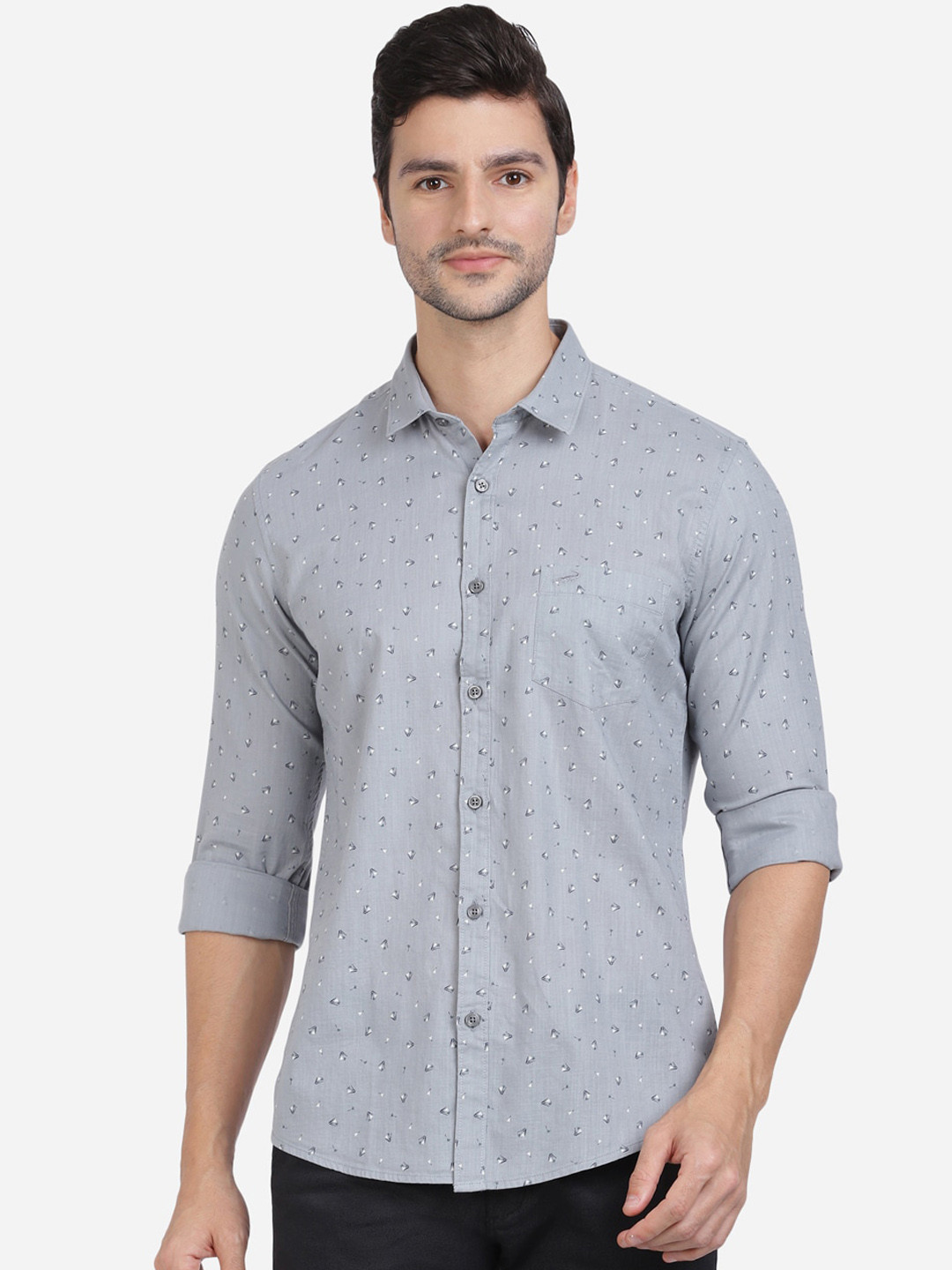 

Crocodile Men Blue Slim Fit Printed Oxford Casual Shirt