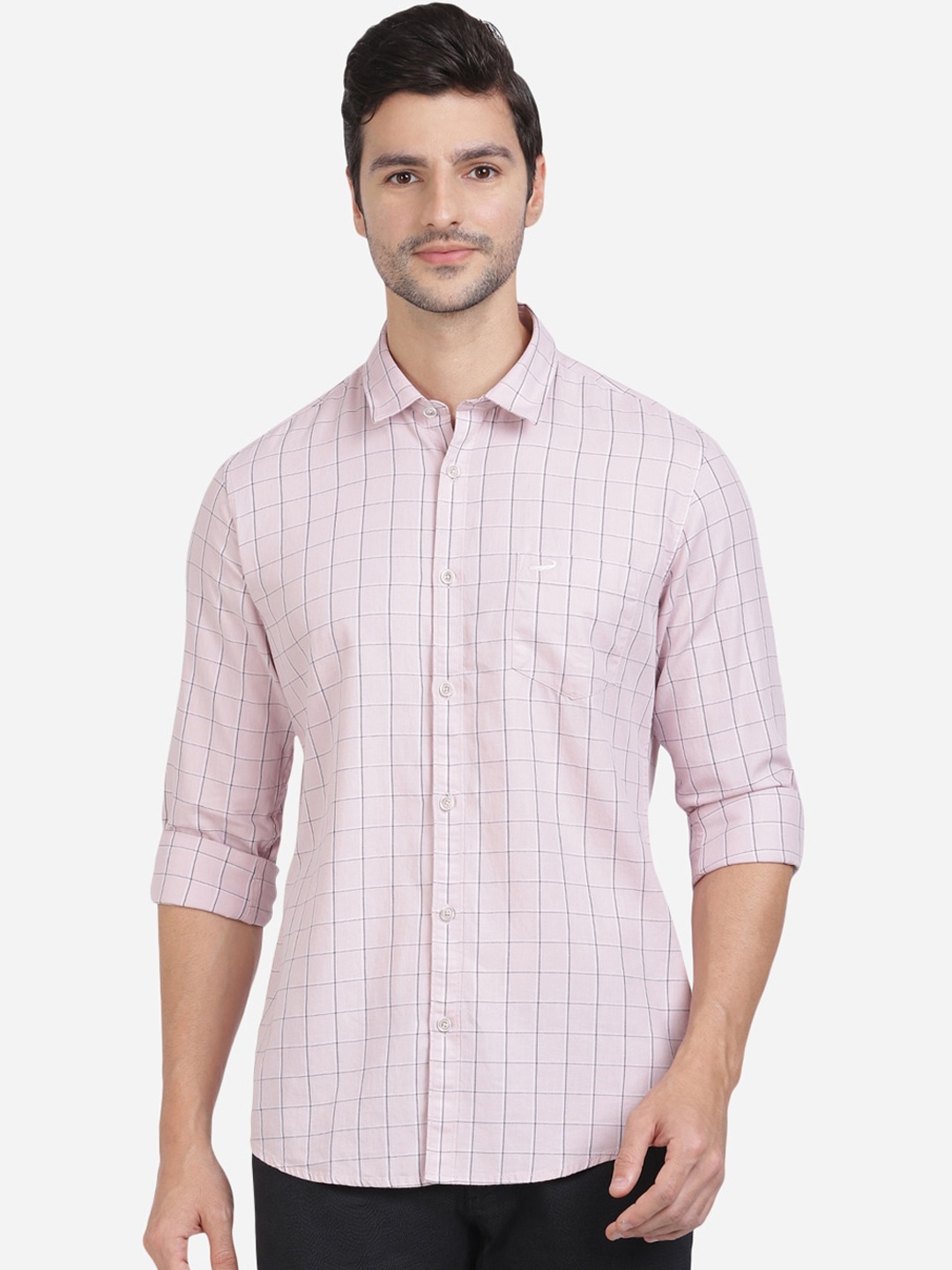 

Crocodile Men Pink Slim Fit Checked Cotton Casual Shirt