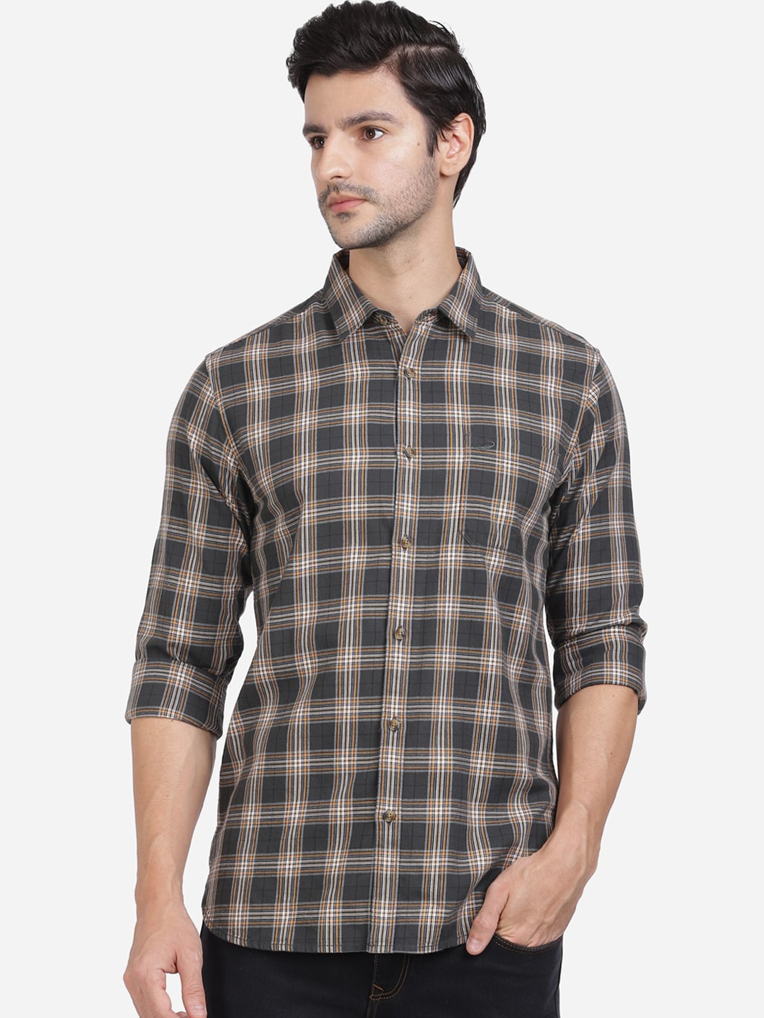 

Crocodile Men Charcoal Slim Fit Opaque Checked Casual Shirt