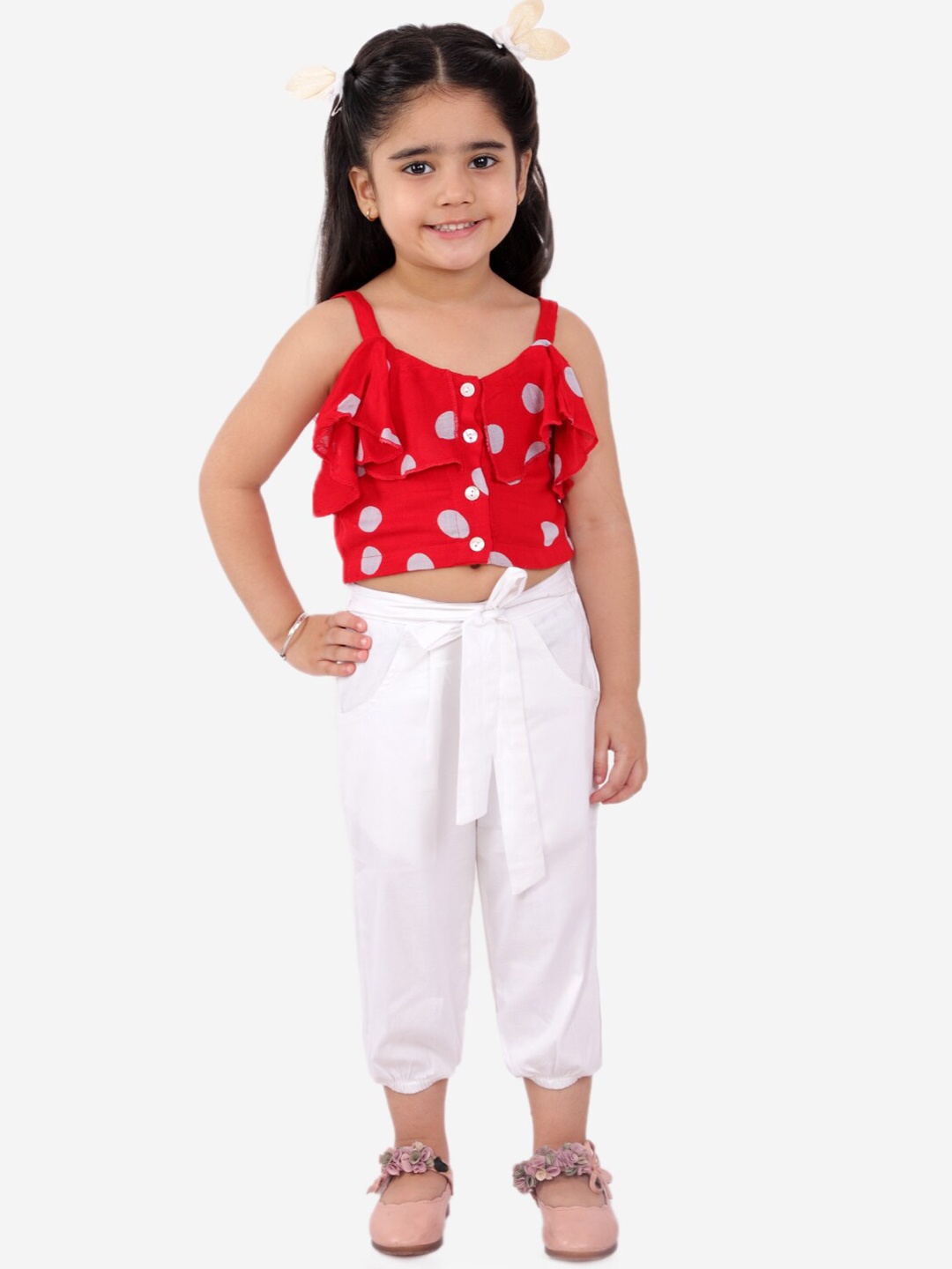 

Fairies Forever Girls Red & White Printed Top with Pyjamas