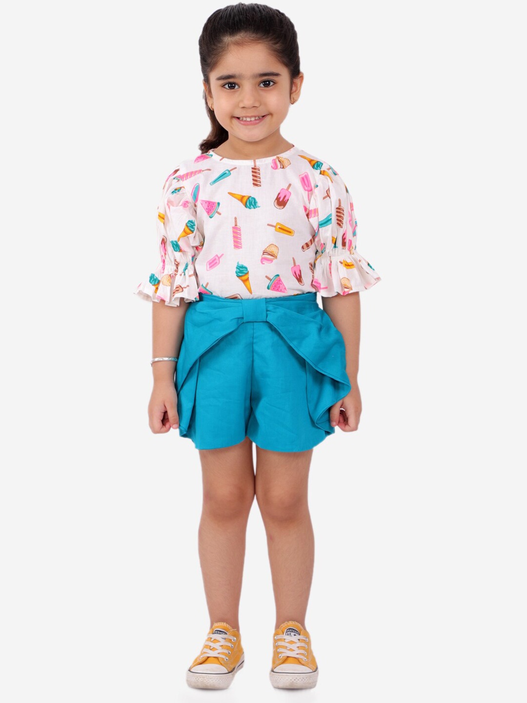 

Fairies Forever Girls White & Blue Printed Top with Shorts