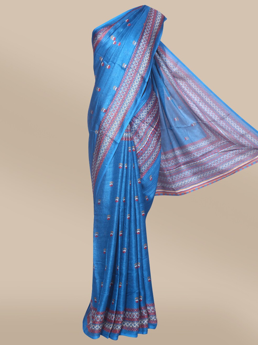 

The Chennai Silks Blue & Red Floral Printed Saree